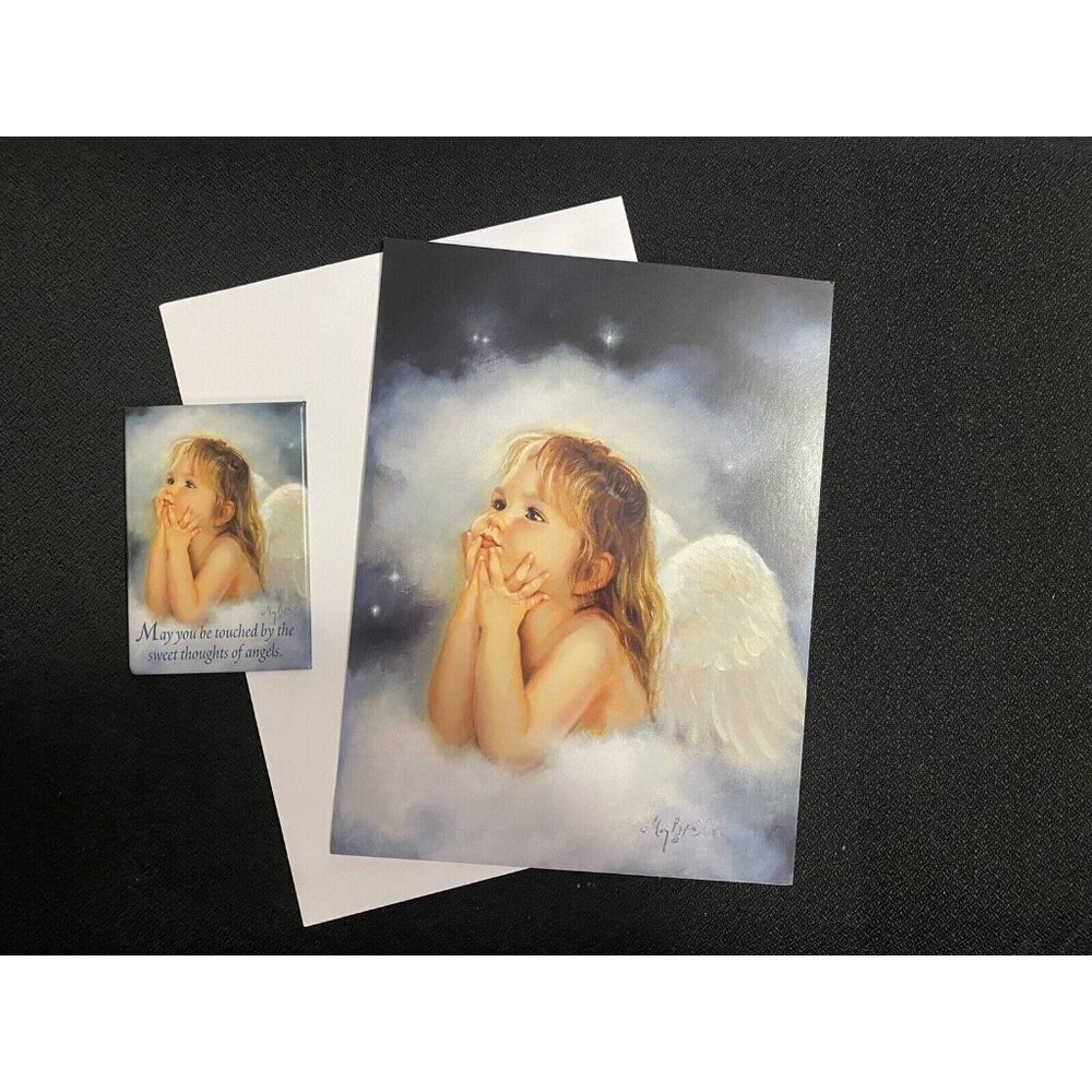 Combo Pack VTG Leanin' Tree Greeting Card & Magnet Angel Mary Baxter St. Clair